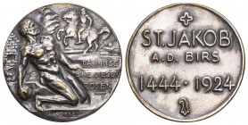 BASEL. Versilberte Bronzemedaille 1924, Allschwilerweiher. 12.62 g. 30 mm. St. Jakobschiessen. Richter 145b. Martin 93, Vorzüglich