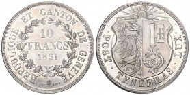 SWITZERLAND. GENF, STADT UND KANTON. 10 Francs 1851. HMZ 2­363b. unzirkuliert
