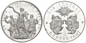 Schweiz, Genf/Genève. WM Medaille 1887 (40 mm, 18.64 g), Tir fédéral. Richter 637c. Prachtexemplar. FDC.