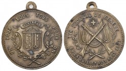 Genf 1887 Schützenmedaille in Bronce mit Original Henkel selten vorzüglich