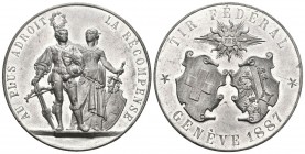 Schweiz, Genf/Genève. WM Medaille 1887 (40 mm, 18.48 g), Tir fédéral.Richter 636c. Fast FDC.