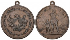 Genf / Genève. Bronzemedaille 1887. Genève. Tir fédéral. 19.02 g. Richter (Schützenmedaillen) 645b. Selten / Rare. Mit Original-Henkel vorzüglich...