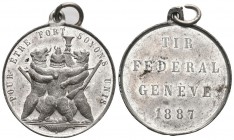 Genf 1887 Schützenmedaille in WM selten vorzüglich mit Original Henkel