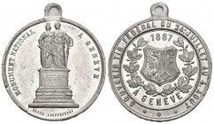 Schweiz, Genf/Genève. WM Schützenmedaille 1887 (33 mm, 14.48 g), Tir fédéral. Richter 651a. Mit Originalhenkel. Fast FDC.