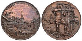 Schweiz, Genf/Genève. AE Schützenmedaille 1896 (25 mm, 6.40 g), Exposition nationale, Tir à l'arbalète.
Richter 690b (RRR). Äusserst selten, nur 29 Ex...