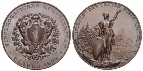 Schweiz, Glarus. AE Medaille 1892 (45 mm, 42.91), auf das Eidg. Schützenfest.Richter 808e. Fast FDC.