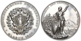 Schweiz, Glarus. AR Schützenmedaille 1892 (45 mm, 37.46 g), auf das Eidgenössische Schützenfest.
Richter 808b. Unzirkuliertes Prachexemplar mit feiner...