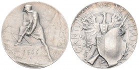 Neuchâtel, Schweiz. AR Medaille 1906 (33 mm, 15.41 g), auf das kantonale Schützenfest. Von Huguenin. Richter 990a vorzüglich