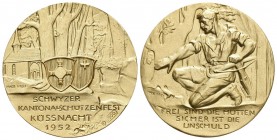 Küssnacht. Goldmedaille 1952. 24.17 g. Kantonalschützenfest in Küssnacht. Stempel von Hans Frei. Richter 1109a. GOLD. 900 Fein. FDC