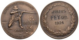 Schweiz-St. Gallen. Bronzene Prämienmedaille o.J. (1924) von Egger (geprägt bei Mayer und Wilhelm, Stuttgart). Jahres­prämie 2. Klasse der Schützenges...