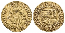 Ungarn 1464-1465 Goldgulden o. J. (1464/1465), Kremnitz. 3,55 g. Kammergraf Veit Mühlstein. Fb. 20, Pohl K 1­4. R Fast vorzüglich