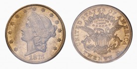 USA 1875 CC 20 Dollars, Carson City, 1875 CC, AU 33.43 g. Ref : KM#74.2, Fr.176
Conservation : PCGS AU 50 vorzüglich