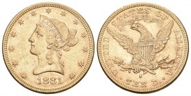 USA 1881 . AV 10 Dollars 1881, Liberty Head. Philadelphia. Fb. 158 vorzüglich