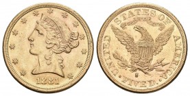 USA 1881 5 Dollar Gold 8g selten bis vorzüglich