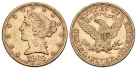 USA 1885 5 Dollar Gold 8g seltenes Jahr vorzüglich