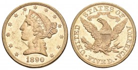 USA 1890 5 Dollar Gold bessere Qualität 8g selten vorzüglich +