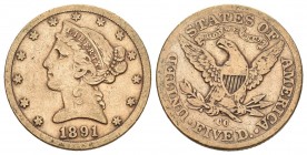 USA 1891 Mzz: CC 5 Dollar Gold 8g seltenes Jahr sehr schön +
