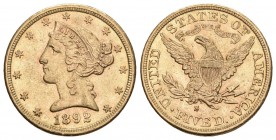 USA 1892 5 Dollar Gold 8g selten vorzüglich