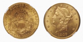 USA 1907 20 Dollars, San Francisco, 1907 S, AU 33.43 g. Ref : Fr. 172, KM#74.1 Conservation : PCGS MS62