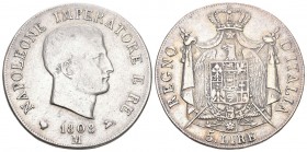 Italien 1808 M 5 Lire Silber 25g KM 10,7 schön bis sehr schön