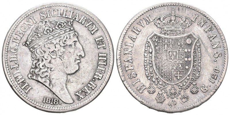Neapel 1818 120 Grana Silber 27,4g KM 281 sehr schön