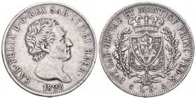 Sardinien 1828 5 Lire Silber 25g KM 116,2 selten sehr schön +
