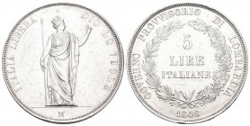 Italien 1848 5 Lire Silber 24,92g selten KM C 22,3 kleiner Randfehler sonst sehr schön bis vorzüglich