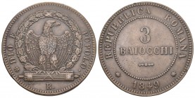Roman Rep. 1849 3 Baiocchi Bronce Selten bis vorzüglich