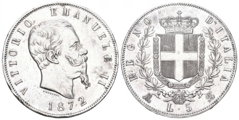 Italien 1872 5 Lire Silber 25g, KM 8,3 sehr schön bis vorzüglich