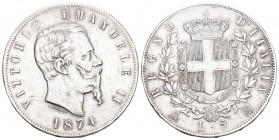 Italien 1874 5 ,Lire Silber 25g KM 8,3 sehr schön