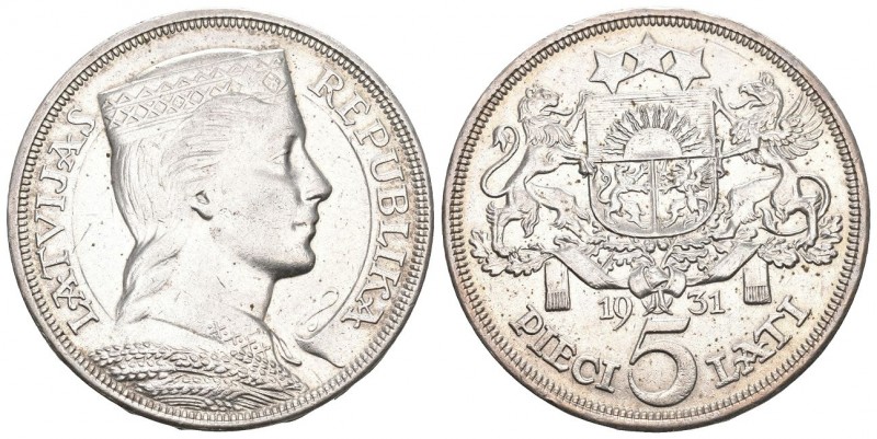 Lettland 1931 5 Lati Silber KM 9 vorzüglich