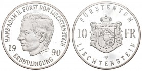 Liechtenstein 1990 10 Franken Silber FDC
