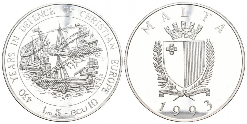 Malta 1993 5 Liri Silber 25g KM 104 unz