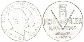 Norwegen 1970 25 Kronen Silber 29g KM 414 unzirkuliert