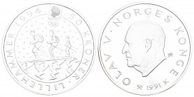 Norwegen 1991 50 Kronen Silber 16,81g KM 431 Proof