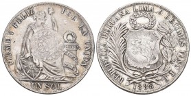 Peru 1888 Soles Silber KM 196,24 sehr schön