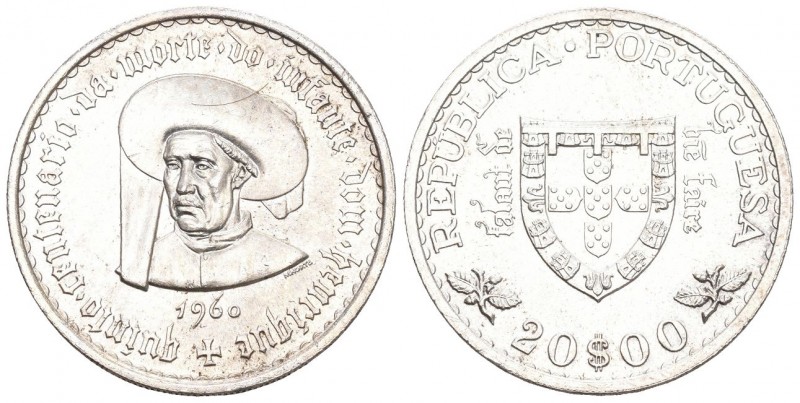Portugal 1960 20 escudos Silber 21g KM 589 bis unzirkuliert