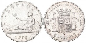 Spain 1870 5 Pesetas Silber 25 g. KM 655 sehr schön plus