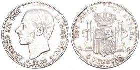 Spain 1887 5 Peseten Silber 24.7 g. KM 688 sehr schön plus
