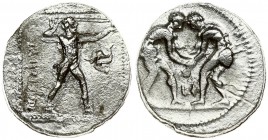 Greece Pamphylia Aspendos 1 Stater (350-333 BC). Averse: Two wrestlers grappling; between them. two letters and inscription in exergue. Reverse: Sling...