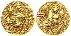 India Kushan Empire 1 Dinar Circa AD 260-300. AV Dinar. Vasu (ca. 260-300). Averse: King standing left holding trident; sacrificing over fire altar tr...