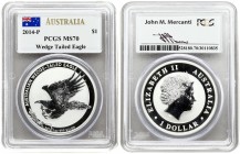 Australia 1 Dollar 2014P Elizabeth II(1952-). Averse: Head with tiara right; denomination below. Reverse: Wedge-tailed Eagle flying left. ilver. KM 21...
