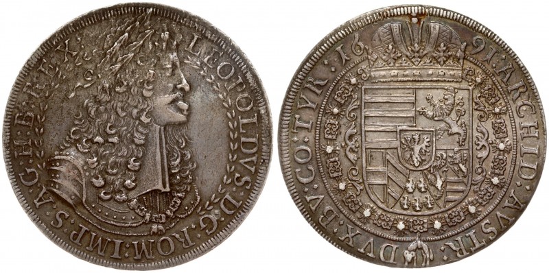 Austria 1 Thaler 1691 Leopold I(1657-1705). Averse: Laureate bust within inner c...