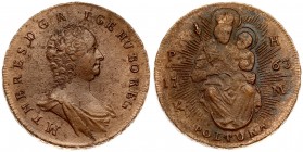 Austria Hungary 1 Poltura 1763 KB PH-KM Maria Theresia(1740-1780). Averse: Bust right. Averse Legend: M • THERES • D • G • R • ....Reverse: Madonna an...
