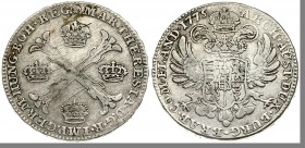 Austria Netherlands 1 Thaler 1775(b) Maria Theresa(1740-1780). Averse: 4 crowns in the angles of a floriated St. Andrew's cross. Averse Legend: MAR • ...