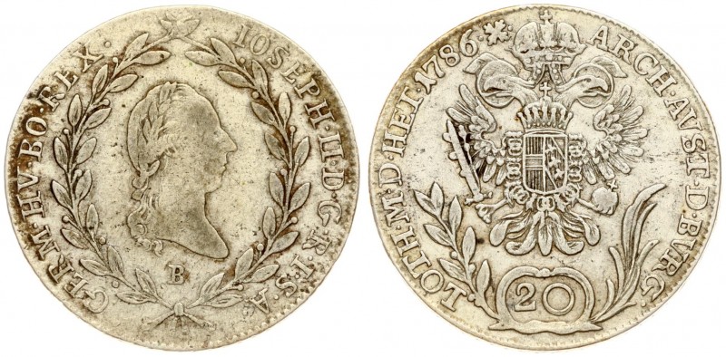 Austria 20 Kreuzer 1786B Joseph II(1765-1790). Averse: Head right within wreath....