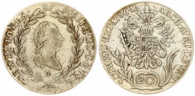 Austria 20 Kreuzer 1786B Joseph II(1765-1790). Averse: Head right within wreath. Averse Legend: IOSEPH • II • D • G • R • ... Reverse: Crowned imperia...