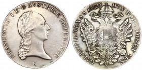 Austria 1 Thaler 1820 E. Franz II (1804-1835). Averse: Laureate head right. Reverse: Crowned imperial double eagle. Reverse Legend: ...GAL. LOD. IL. R...