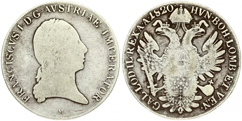 Austria 1 Thaler 1820M Franz II (I)(1792-1835). Averse: Laureate head right. Rev...