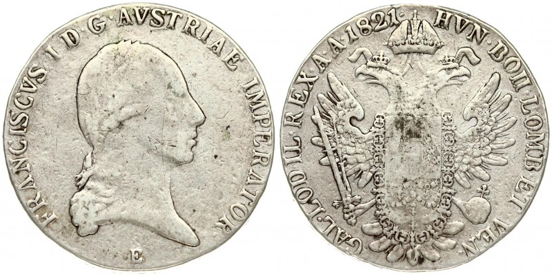 Austria 1 Thaler 1821E Franz II (I)(1792-1835). Averse: Laureate head right. Rev...